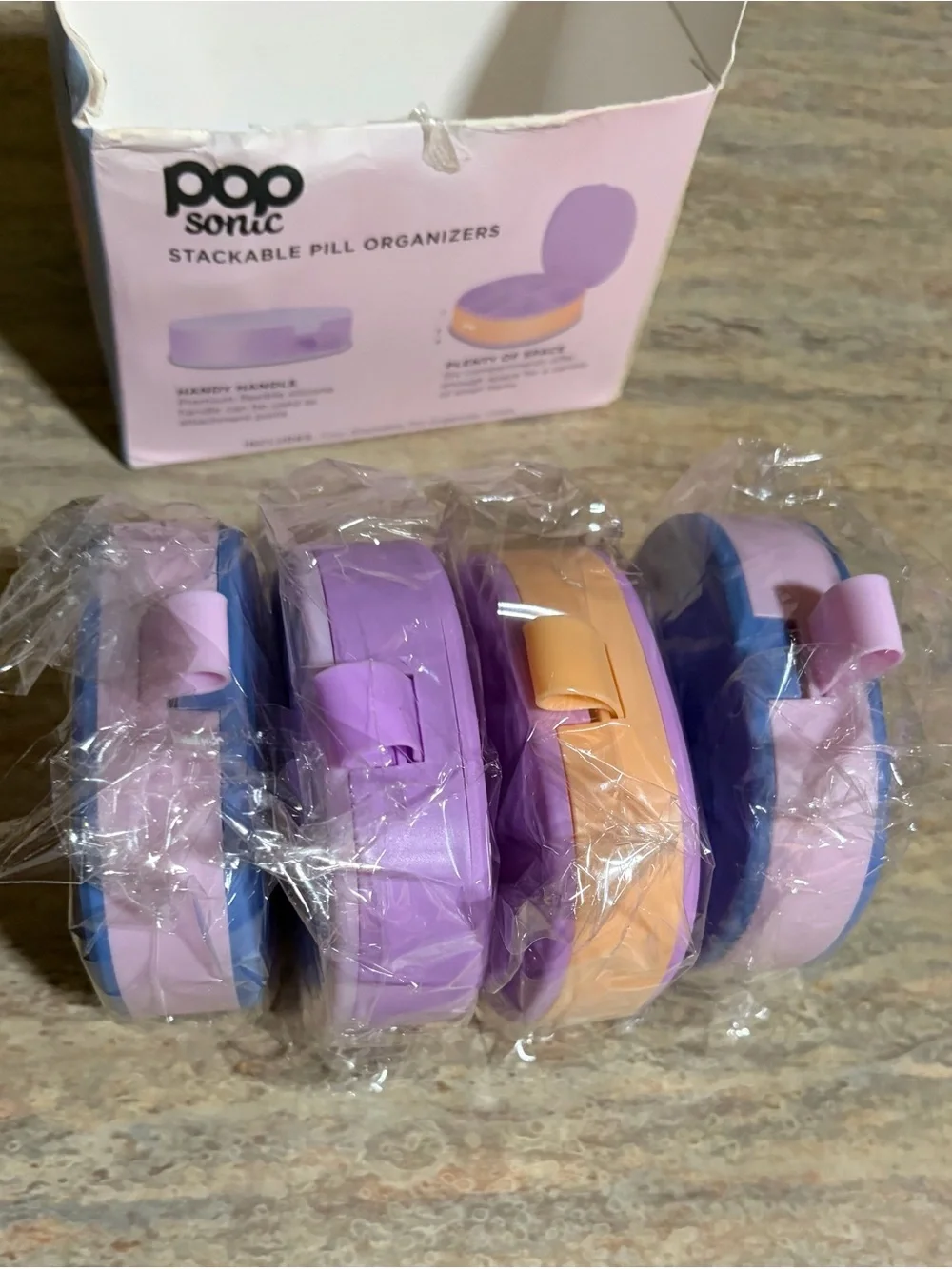 Popsonic Berry Stackable 4-Pack Pill Organizer - Lavender/Purple